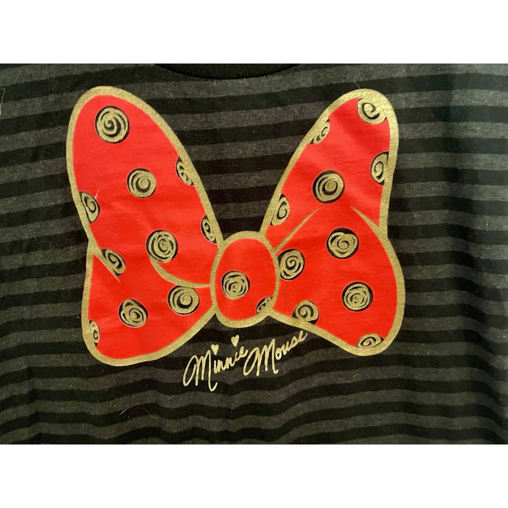Disney Womens Minnie Mouse T Shirt M Black Red Stripe Short Sleeve - Picture 2 of 5